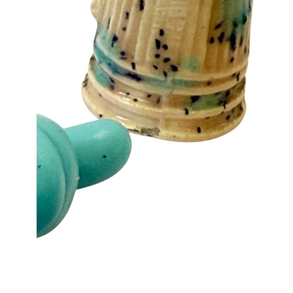 Vintage Set Of 5 Handmade Ceramic Thimbles Blue Yellow White Speckled Designs - Picture 16 of 16